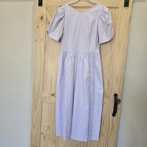 VTG 80s LANZ Lilac Lavender Cottagecore Puff Sleeve Bowback Maxi Dress Womens 14
